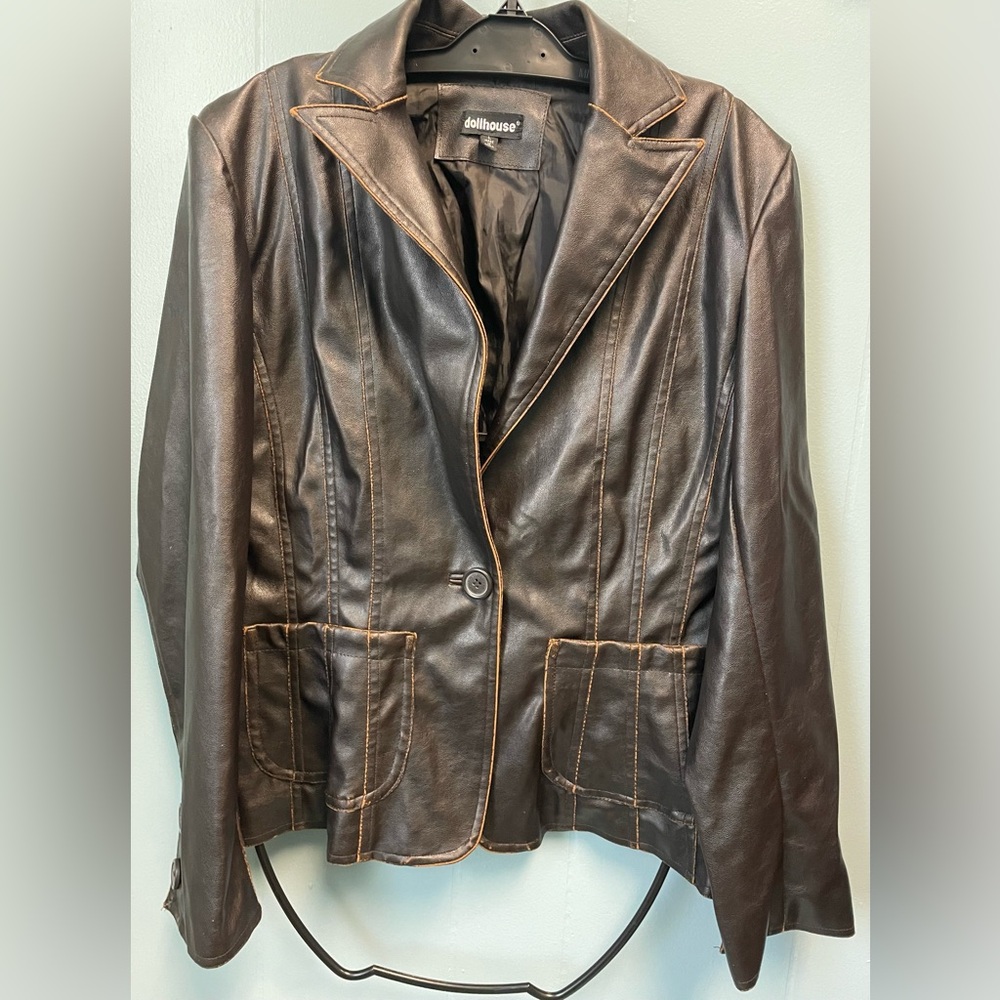 Dollhouse Brown Faux Leather Blazer